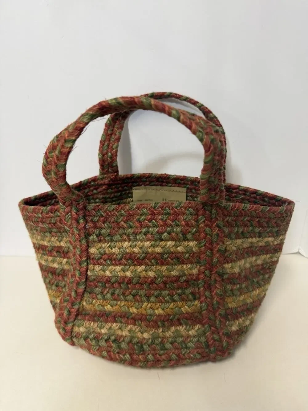 Homespice Aberdeen Braided Jute Basket 9x9x7 Woven Storage Bin Handles Fall